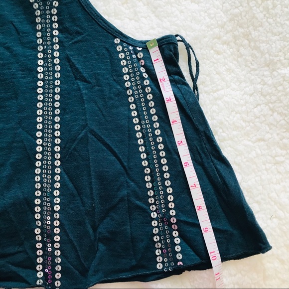SOLD ♥️ Free People Glitter Sequin City High Neck Bow Tie Tank Blouse Turquoise - Picture 5 of 8